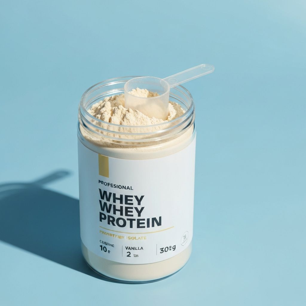 Whey protein isolate in modern shaker bottle